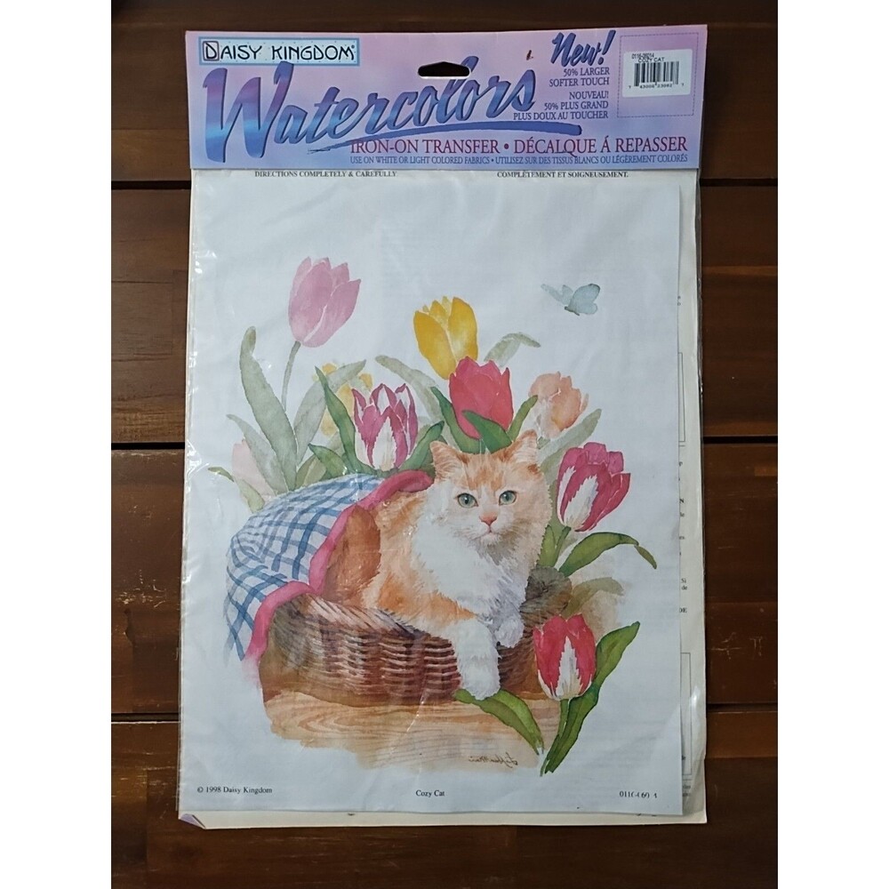 Daisy Kingdom Watercolors Cozy Cat Iron-On Transfer